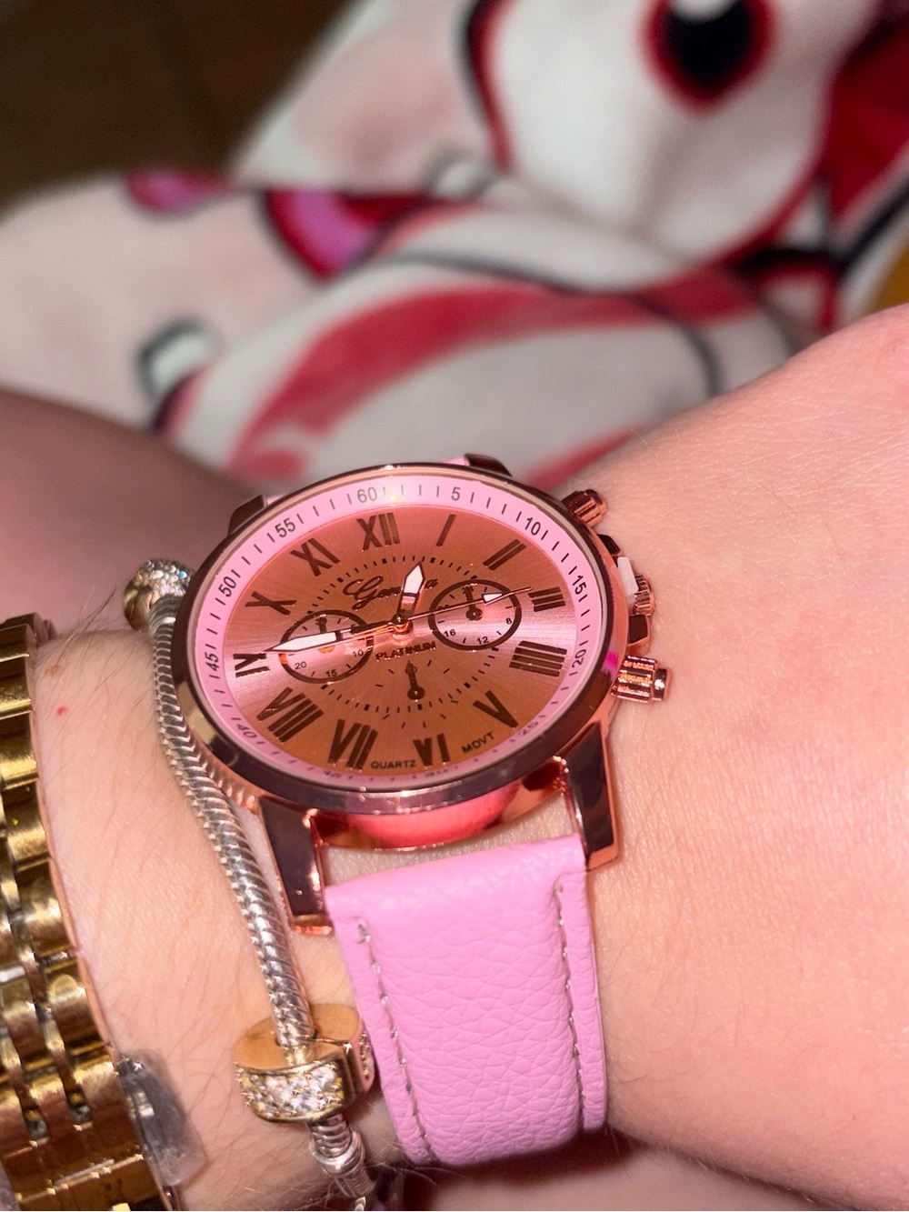 Geneva Pink and Rose Gold Women's Leather Strap Watch